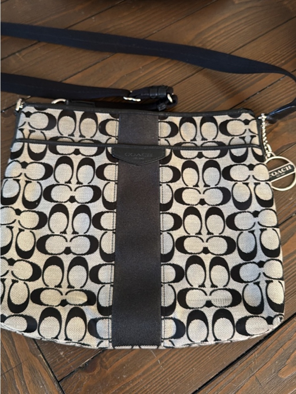 Coach Black and Cream Signature Canvas Crossbody
